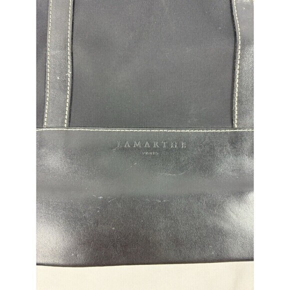Lamarthe Mini Tote Black Nylon Leather Removable Handles Inner Pocket Handbag - Picture 4 of 7